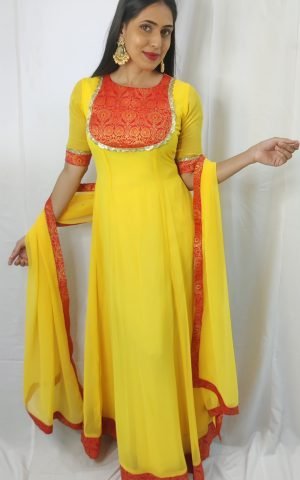 Solid maxi dress with banarasi patch details - SALE, Maxi Dress, Accessories