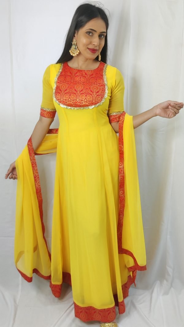 Solid maxi dress with banarasi patch details - SALE, Maxi Dress, Accessories