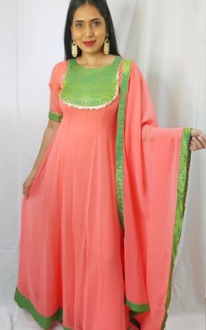 Solid maxi dress with banarasi patch details - SALE, Maxi Dress, Accessories