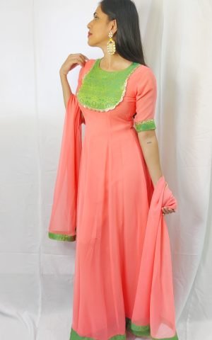 Solid maxi dress with banarasi patch details - SALE, Maxi Dress, Accessories