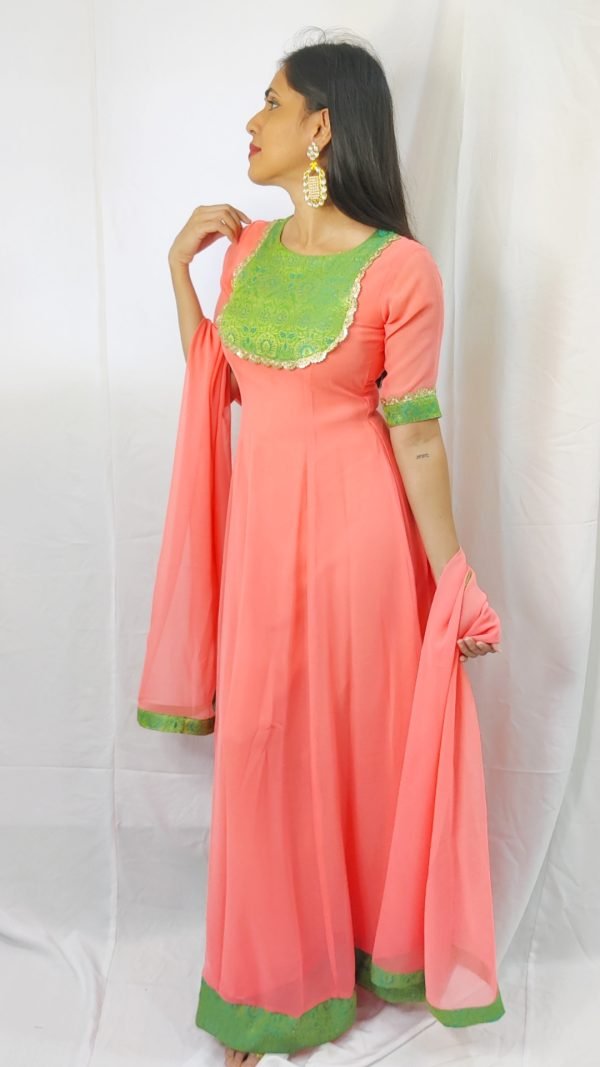 Solid maxi dress with banarasi patch details - SALE, Maxi Dress, Accessories