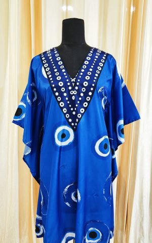 Satin crepe Evil Eye Print Kaftan - Tunics