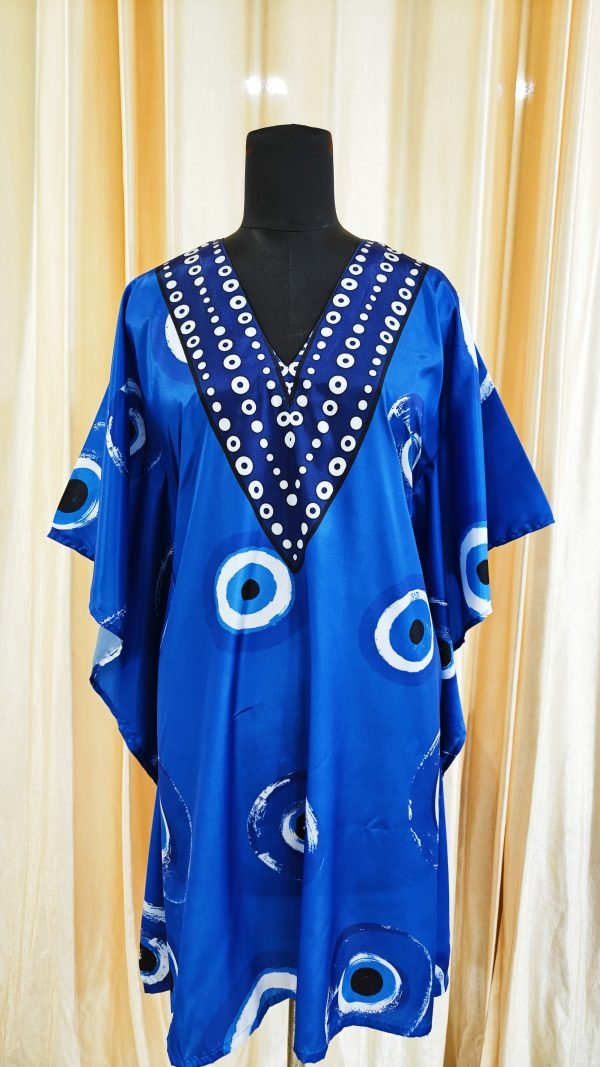 Satin crepe Evil Eye Print Kaftan - Tunics