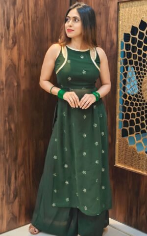 Deep Green Kurta Paired With Palazzo - Co-Ord Sets