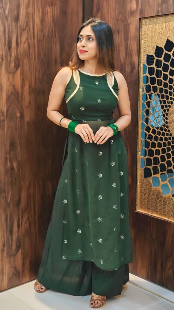 Deep Green Kurta Paired With Palazzo - Co-Ord Sets