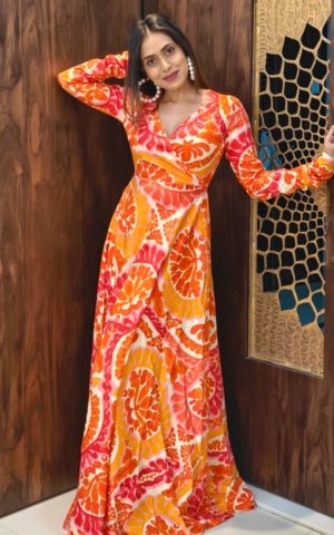 Tropical Print Orange Maxi - Maxi Dress