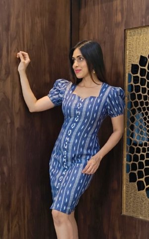 Denim Blue Cotton Straight Dress - Dresses